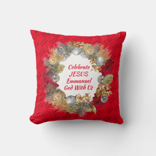 Cojín Decorativo CELEBRAR JESUS EMMANUEL Navidades Wreath Red