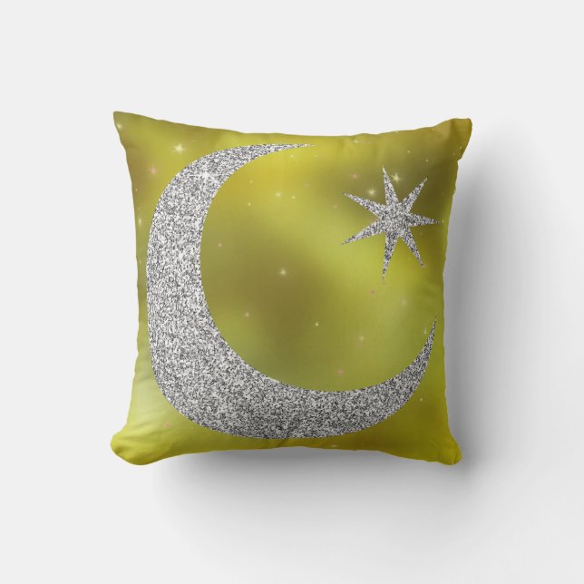 Cojín Decorativo Celeste amarillo y plata (Anverso)