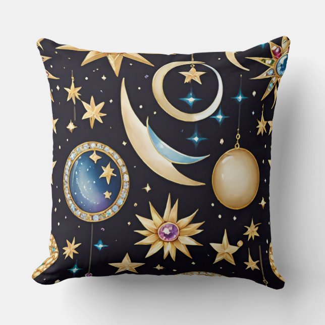 Cojín Decorativo Celestial De Luna Y Estrellas (Anverso)