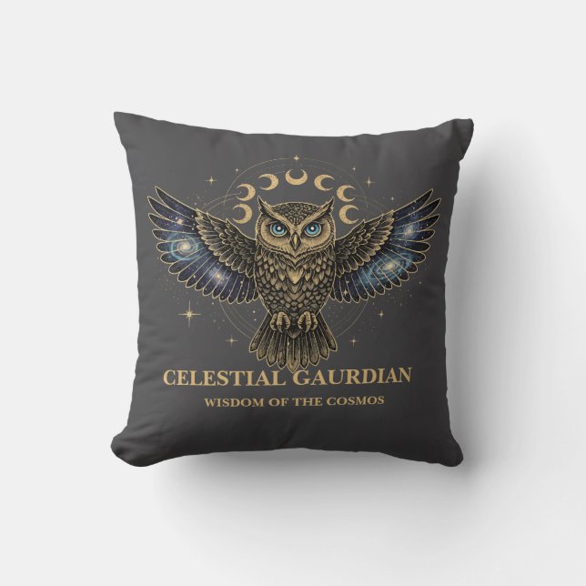 Cojín Decorativo Celestial Owl Cosmic Guardian (Anverso)
