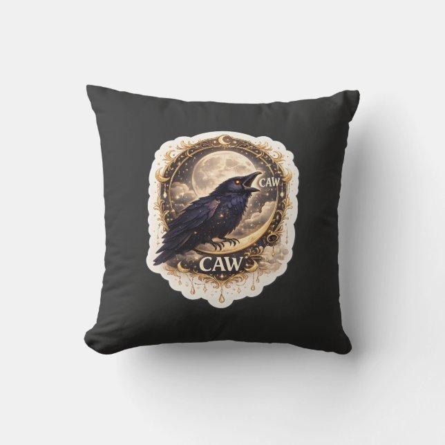 Cojín Decorativo Celestial Raven Moon Gothic Night Nature Vibes (Anverso)