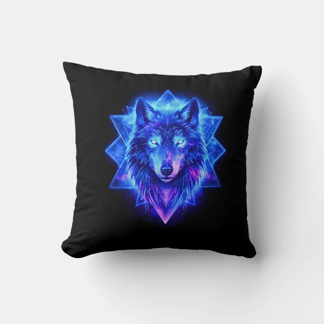 Cojín Decorativo Celestial Wolf • Cosmic Energy Guardian  Pillow (Anverso)