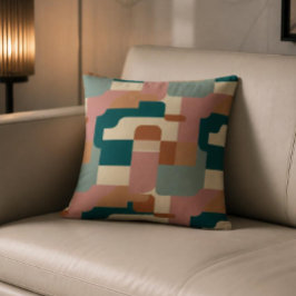 Cojín Decorativo centro de siglo turquesa, rosa, naranja y crema