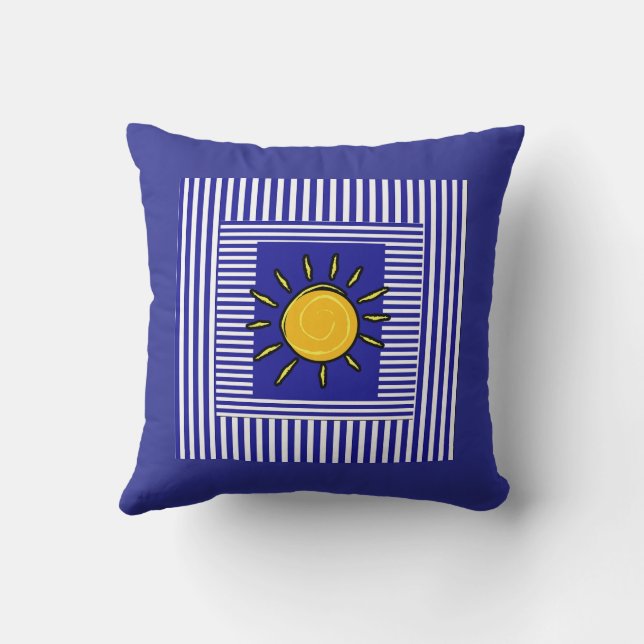 Cojín Decorativo Centro Sol Franjas Blancas Azules (Reverso)