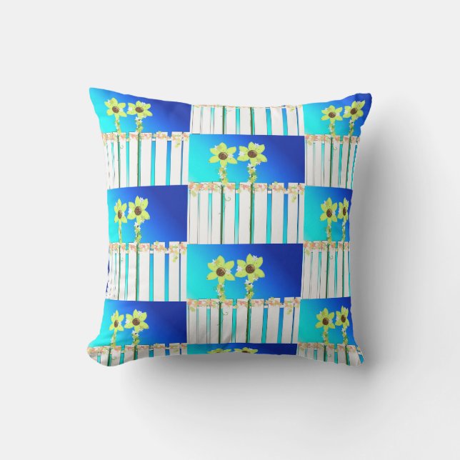 Cojín Decorativo Cercas blancas y girasoles (Anverso)