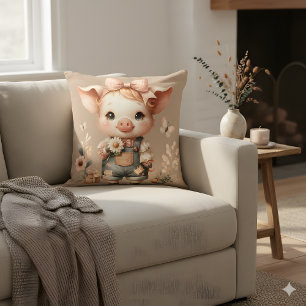 Cojín Decorativo Cerdito Caprichoso con Overoles Pastel Marrón