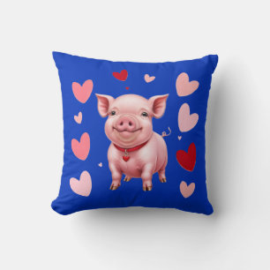 Cojín Decorativo Cerdito Feliz con Corazones, Amantes de los Cerdos