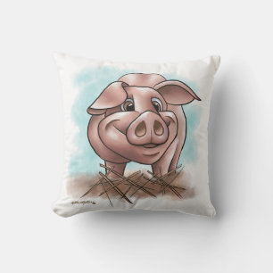 Cojín Decorativo Cerdito Rosa en la Historieta de Paja