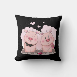 Cojín Decorativo Cerdito Rosa Lindo Regalo Granjero Campestre Negro