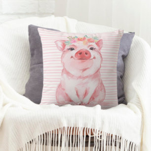 Cojín Decorativo Cerdo adorable en acuarela