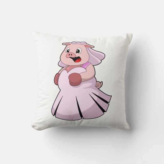Cojín Decorativo Cerdo como novia con vestido Boda. PNG (Anverso)