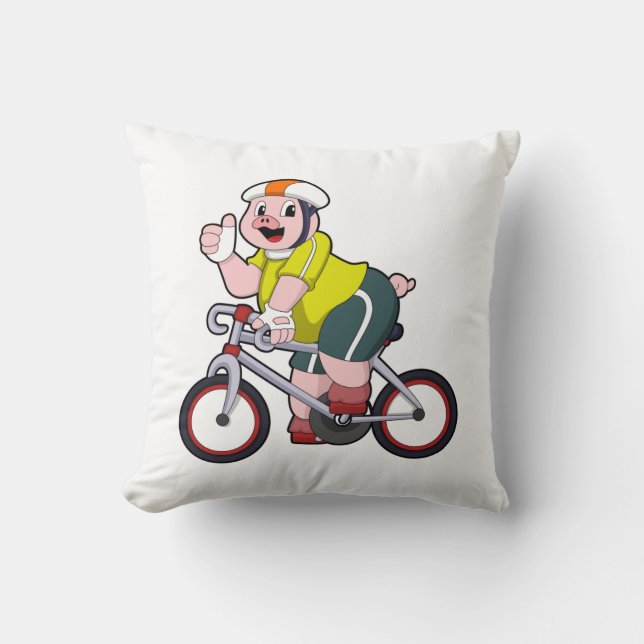Cojín Decorativo Cerdo con bicicleta y casco (Anverso)