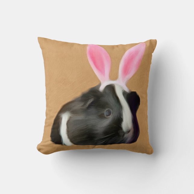 Cojín Decorativo Cerdo de Guinea Blanco y Negro De Pascua (Anverso)