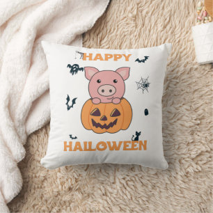 Cojín Decorativo Cerdo En Calabaza Dulces Cerdos Feliz Halloween