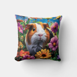 Cojín Decorativo Cerdo guineano entre flores vibrantes