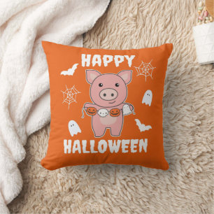 Cojín Decorativo Cerdo Happy Halloween Calabaza con traje de murcié