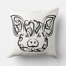 Cojín Decorativo Cerdo tribal blanco y negro