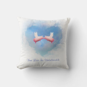 Cojín Decorativo Cerdos voladores besando el verdadero amor es incr