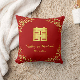 Cojín Decorativo Ceremonia de té chino con flores de color rojo y o
