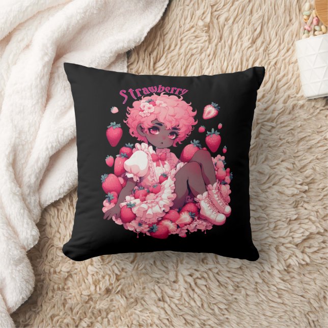 Cojín Decorativo Cereza de fresa cariño: Femboy de piel oscura (Manta)