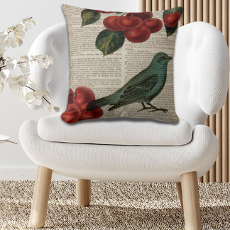 Cojín Decorativo cereza roja botánica retro