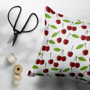 Cojín Decorativo Cereza Roja, Patrón De Cerezas, Hojas, Fruta