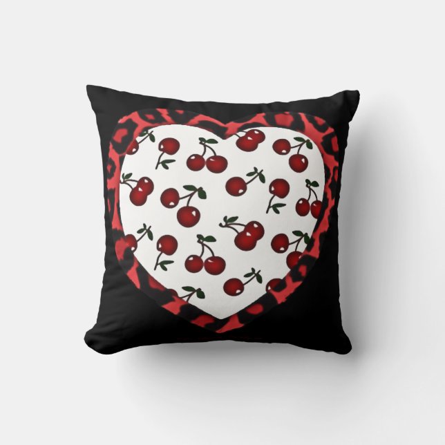 Cojín Decorativo Cerezas de Rockabilly RAB Estampado de Corazón de  (Anverso)
