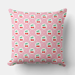 Cojín Decorativo Cerezas de verano vintage lindas sobre rosa claro