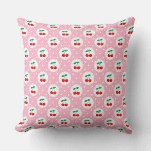 Cojín Decorativo Cerezas de verano vintage lindas sobre rosa claro