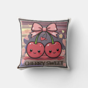Cojín Decorativo Cerezas Dulces Cute Cerezas Lazo Coquette Rosa