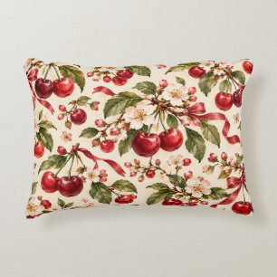 Cojín Decorativo Cerezas Vintage y Flores Rosadas
