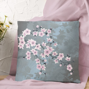 Cojín Decorativo Cerezo Floral Polvo Rosa Polvo Azul
