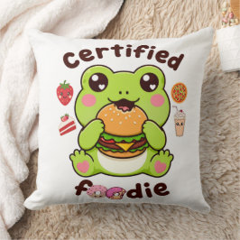 Cojín Decorativo Certified Foodie Cute Kawaii Rana Comiendo Hamburg