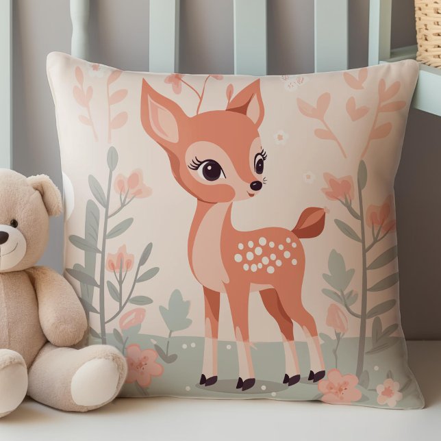 Cojín Decorativo Cerveza de bosque, animales de bosque, niña bebé (Cute Deer, Woodland Animals Themed Nursery Decor, Throw Pillow)