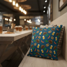 Cojín Decorativo Cerveza Oktoberfest, patrón Pretzel y salchicha