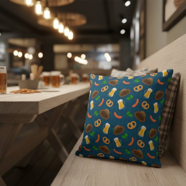 Cojín Decorativo Cerveza Oktoberfest, patrón Pretzel y salchicha (Subido por el creador)