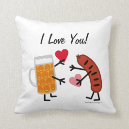 Cojín Decorativo ¡Cerveza y Bratwurst - te amo! (personalizable)