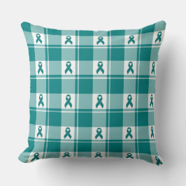Cojín Decorativo Cervical Cancer Awareness Plaid Teal Ribbon