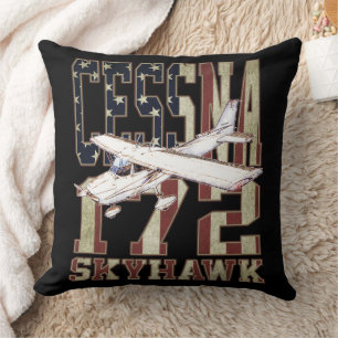 Cojín Decorativo Cessna 172 Skyhawk con bandera vintage de Estados 