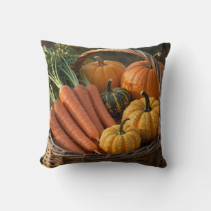 Cojín Decorativo Cesta de cosecha rústica Calabazas Zanahorias