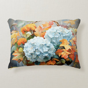 Cojín Decorativo Cesta Floral de Otoño con Acuarela Rústica