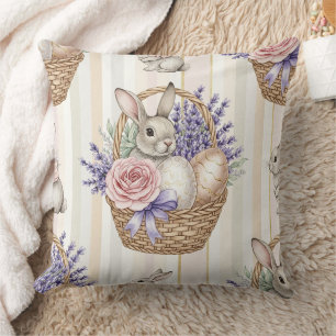 Cojín Decorativo Cesta Floral de Pascua de Conejo Cottagecore Prima