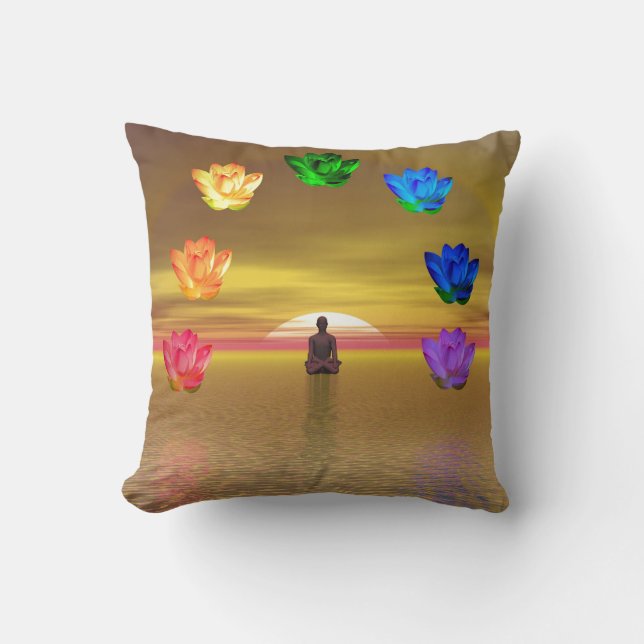 Cojín Decorativo Chakras, rojo, naranja, amarillo, verde, turquesa, (Anverso)