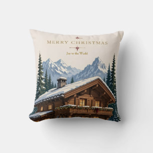 Cojín Decorativo Chalet Alpino Europeo de Navidad Montaña Nevada 