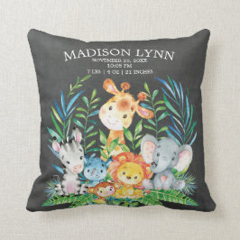 Cojín Decorativo Chalkboard Safari Chica niño Nacimiento Estadístic