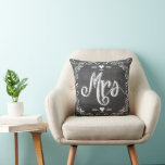 Cojín Decorativo Chalkboard Vintage Modern Mrs. Bride Pillow<br><div class="desc">Chalkboard Vintage Modern Mr. y Sra. Chalkboard Wedding Invitaciones a bodas dulces y dulces en pizarra. Usted puede Personalizar este Hermoso y Elegante Elemento Vintage Coral, Azul, Gris y Blanco Vintage Pájaro Pillow para decir cualquier cosa que le guste o usar la Sra. existente para la Novia/ Esposa o comprar...</div>