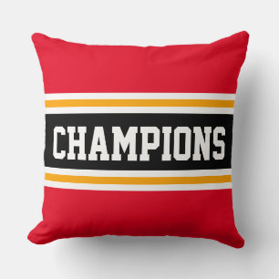 Cojín Decorativo CHAMPIONS Rojo Brillante Negro Naranja Rayas Depor