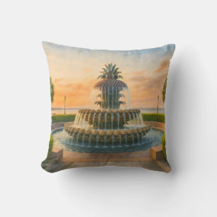 Cojín Decorativo Charleston Pineapple Fountain Acuarela Sunset