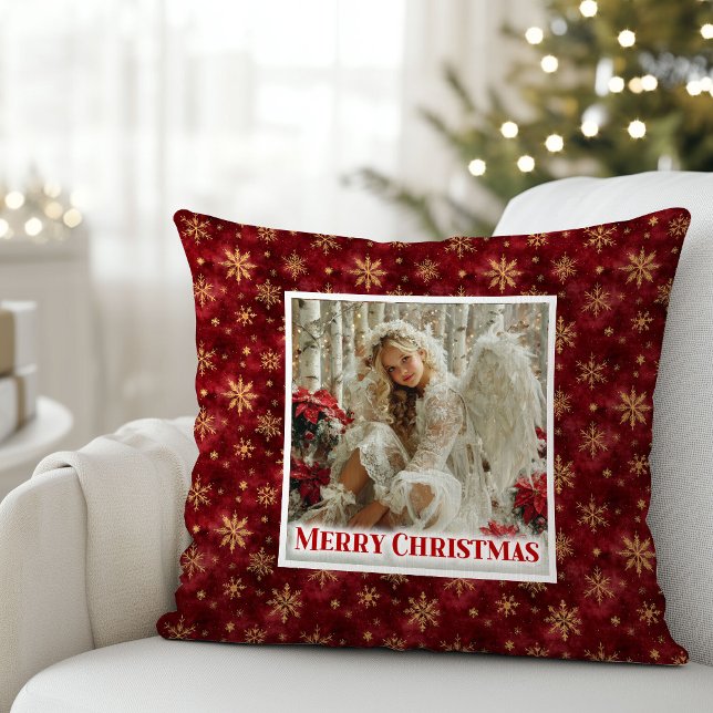 Cojín Decorativo Charming Angel Poinsettia Red Gold Festive Christm (Charming Angel Poinsettia Red Gold Festive Christmas Pillow

)