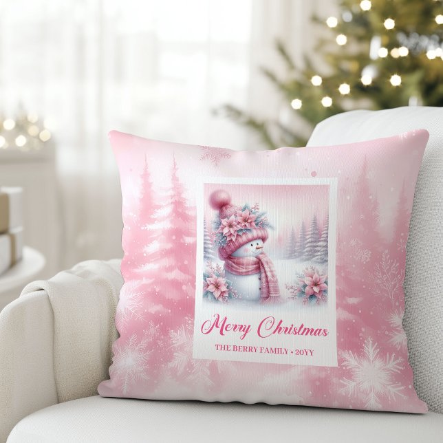 Cojín Decorativo Charming Pink Snowman Christmas Scene Pillow Gift (Charming Pink Snowman Christmas Scene Pillow Gift)